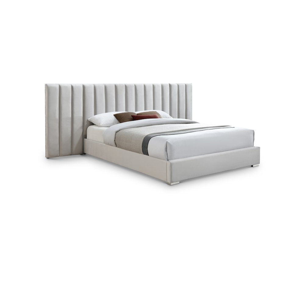 Pablo Cream Velvet Queen Bed. Picture 1