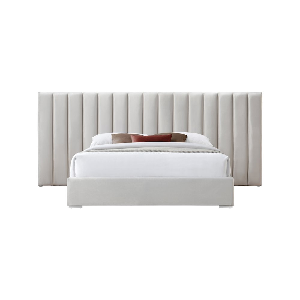 Pablo Cream Velvet Queen Bed. Picture 2
