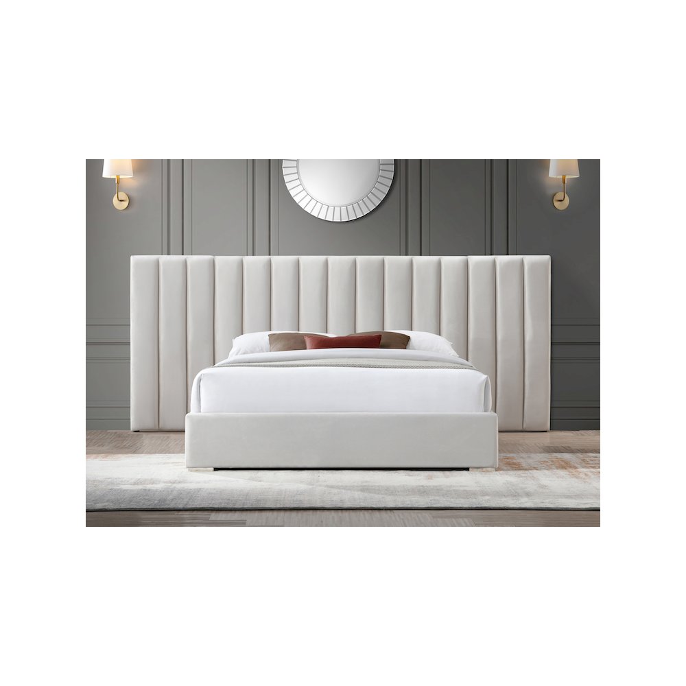 Pablo Cream Velvet Queen Bed. Picture 3