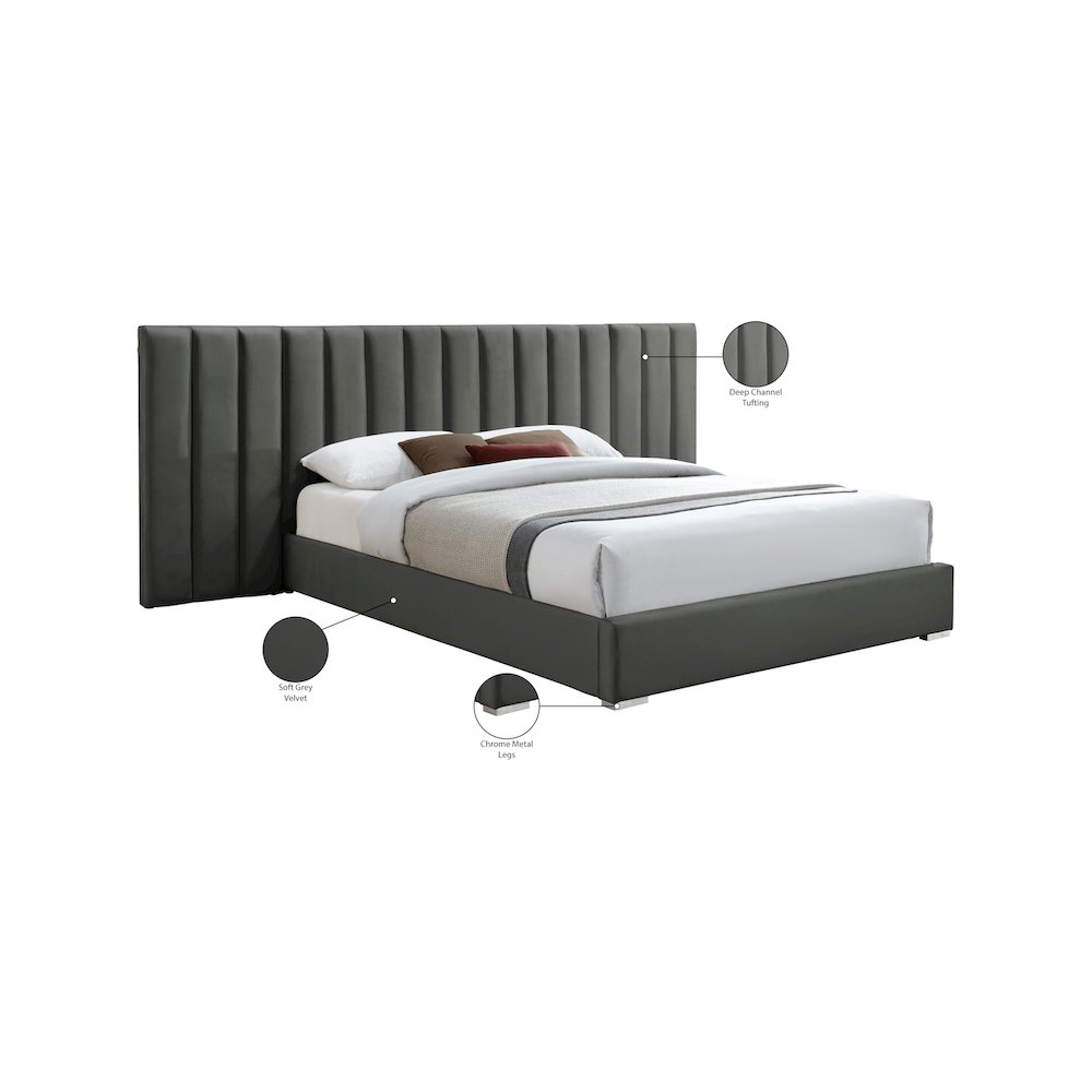 Pablo Grey Velvet King Bed. Picture 10