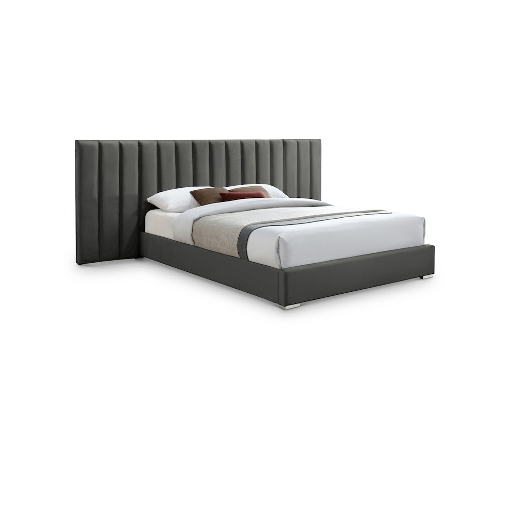 Pablo Grey Velvet King Bed. Picture 1