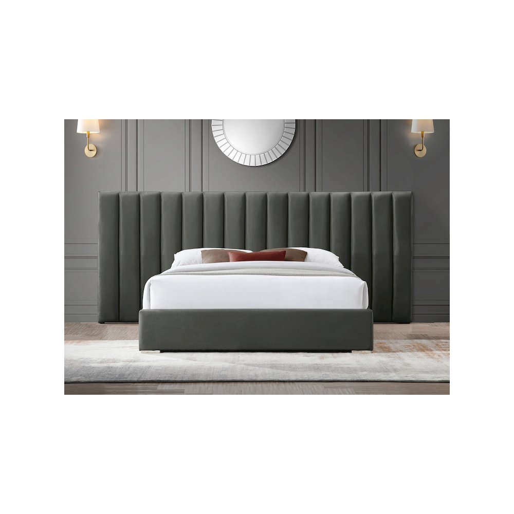 Pablo Grey Velvet King Bed. Picture 3