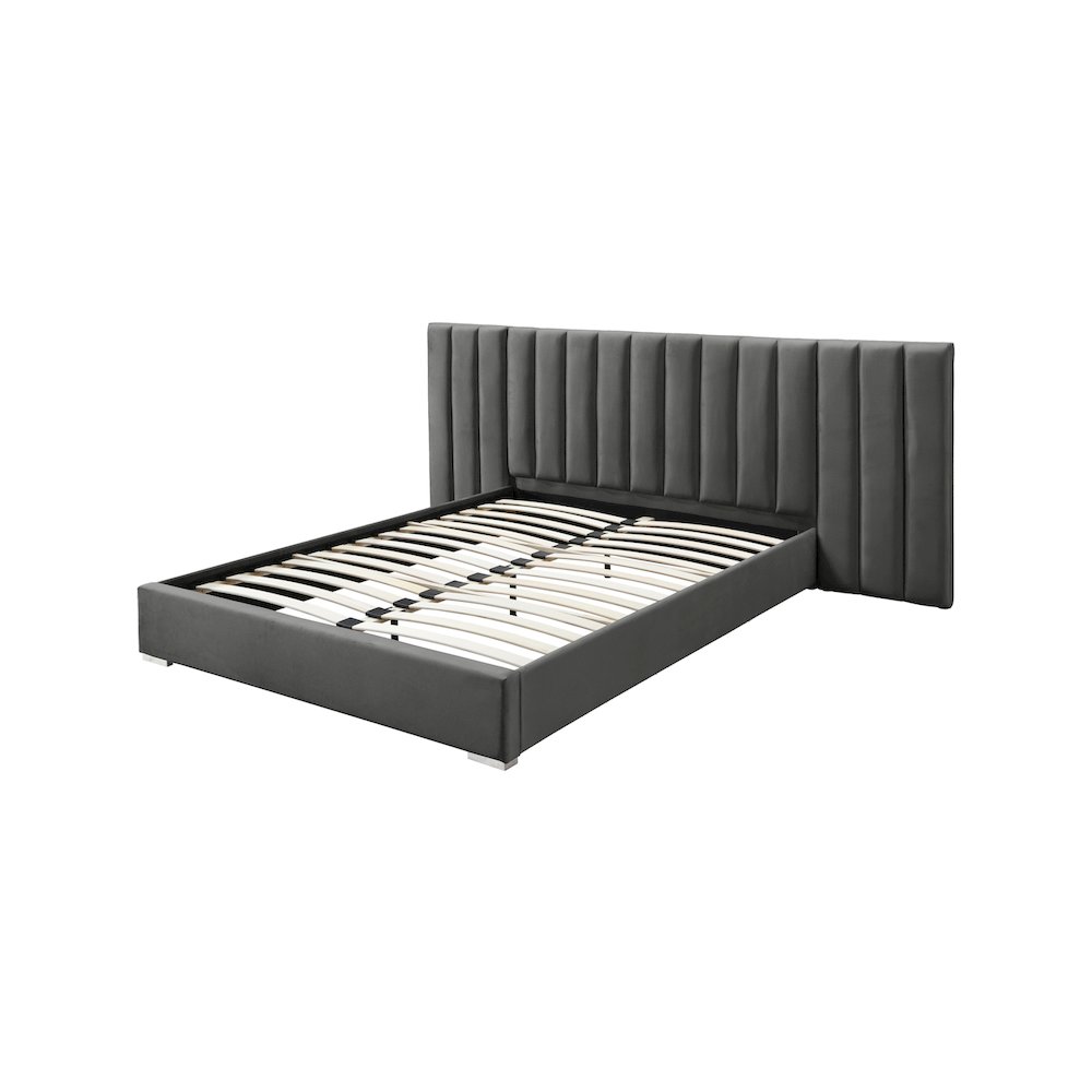 Pablo Grey Velvet Queen Bed. Picture 8