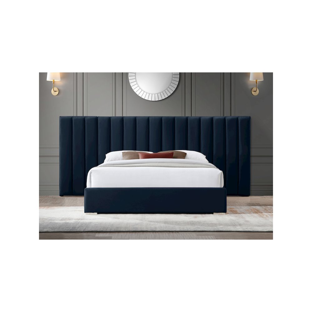 Pablo Navy Velvet Queen Bed. Picture 3