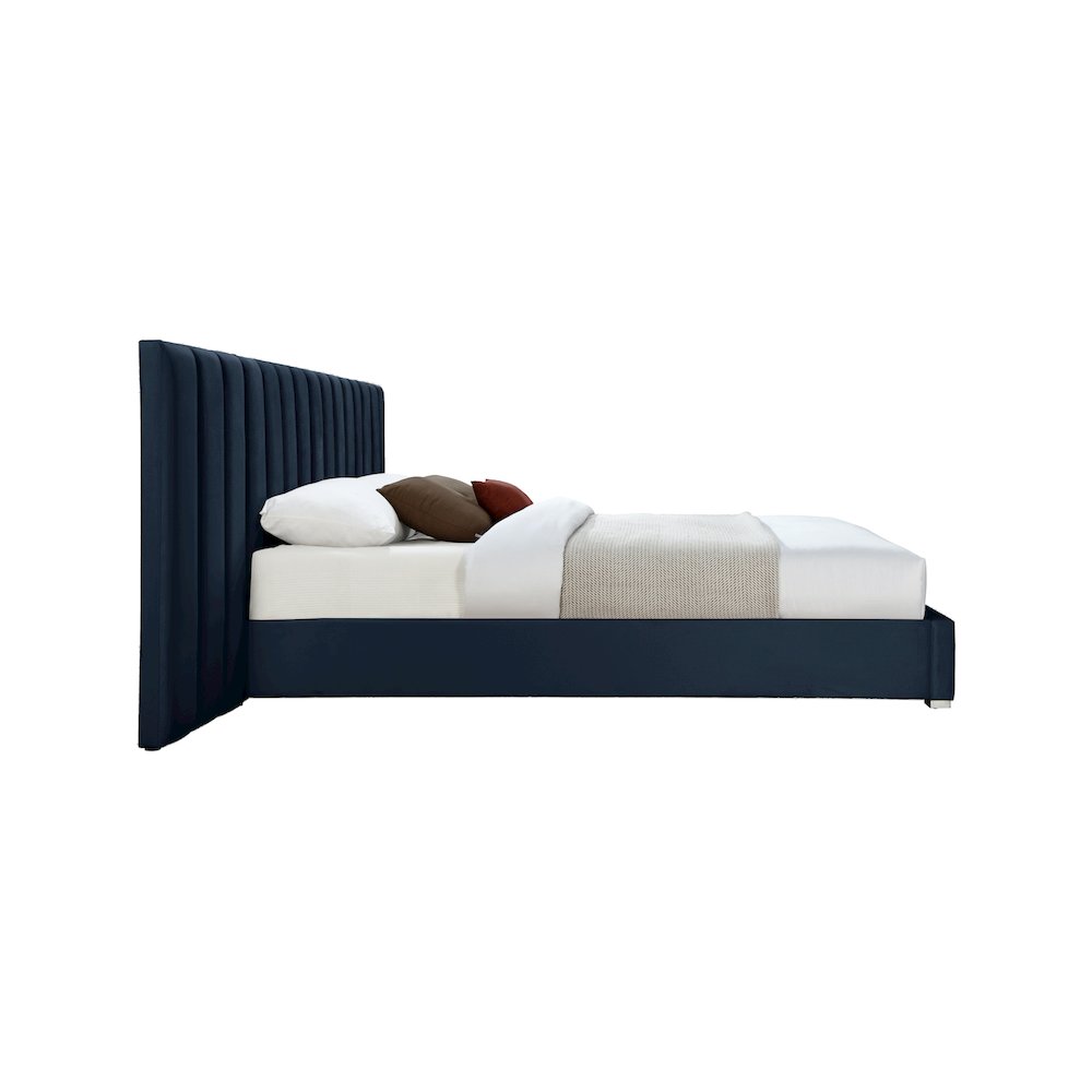 Pablo Navy Velvet Queen Bed. Picture 4