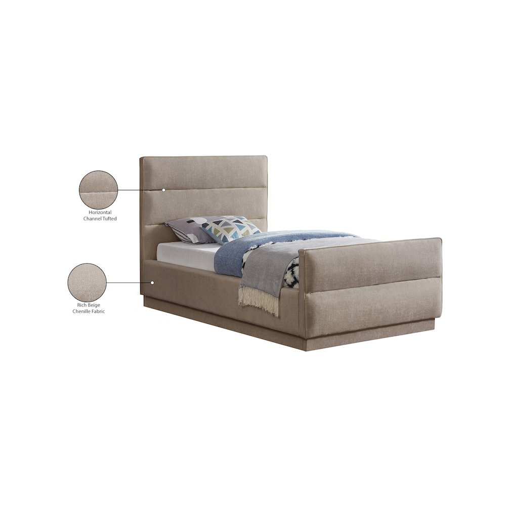 Paxton Beige Chenille Fabric Twin Bed. Picture 8