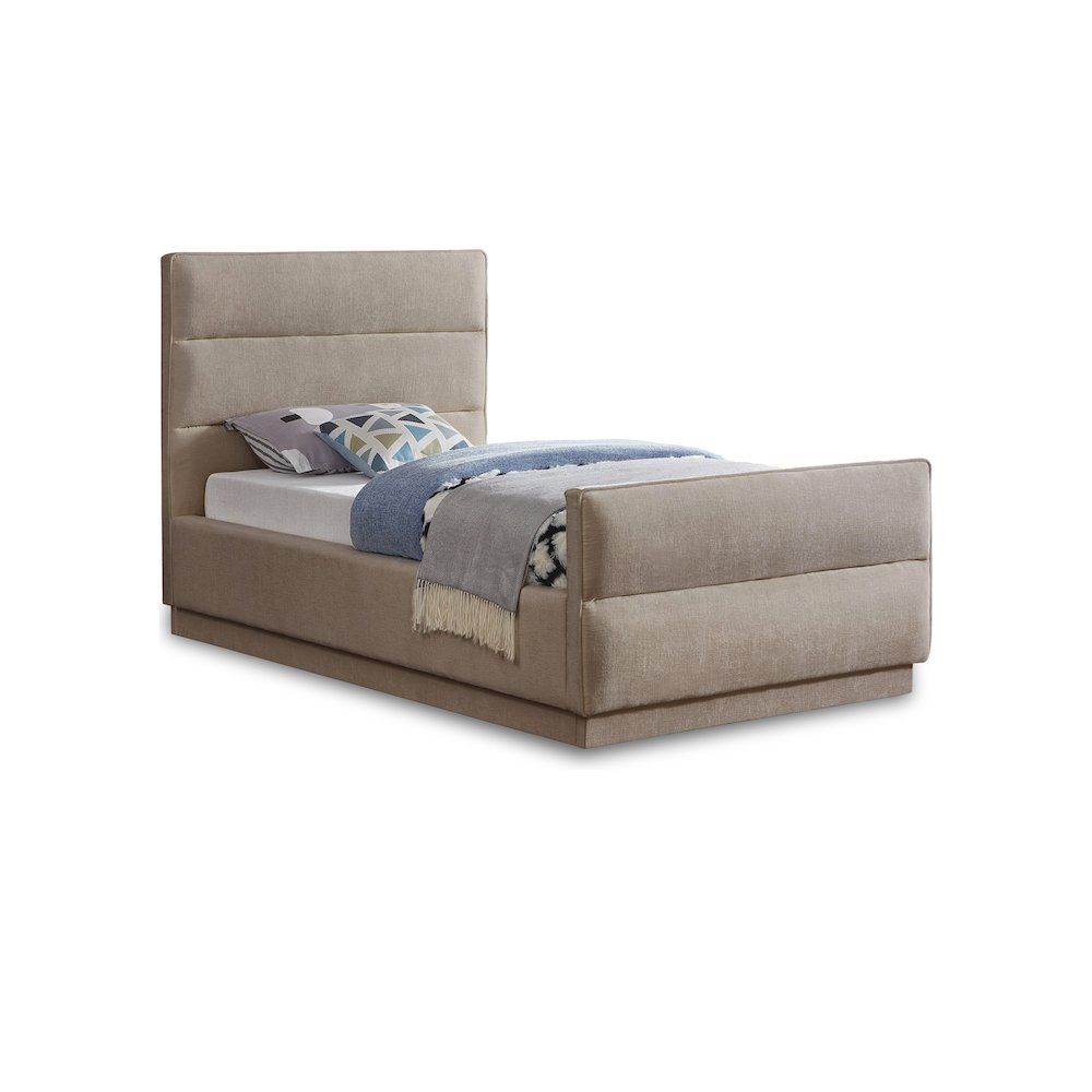 Paxton Beige Chenille Fabric Twin Bed. Picture 1