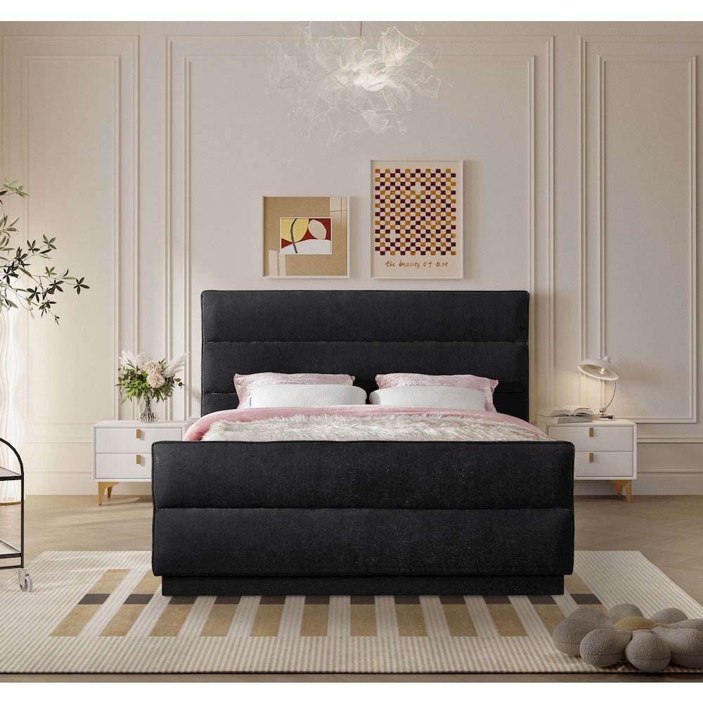 Paxton Black Chenille Fabric Queen Bed. Picture 3