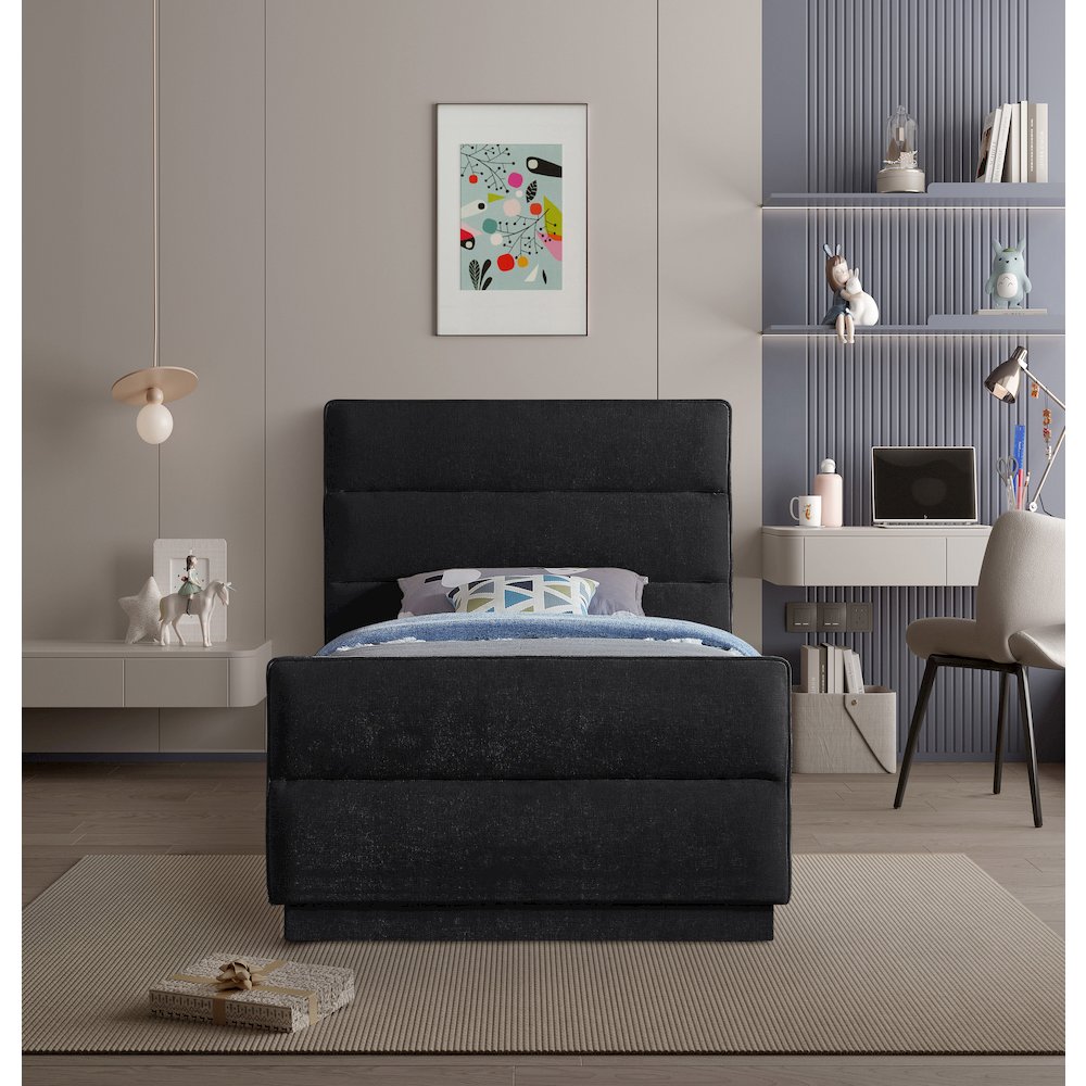 Paxton Black Chenille Fabric Twin Bed. Picture 3