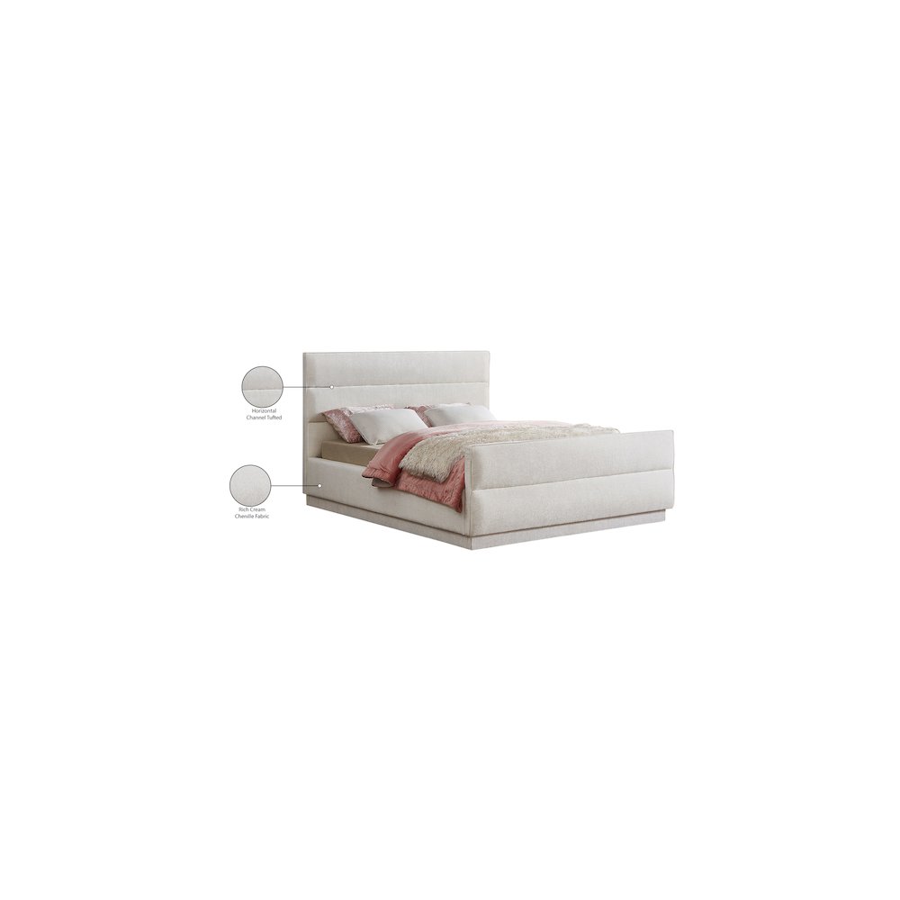 Paxton Cream Chenille Fabric King Bed. Picture 8