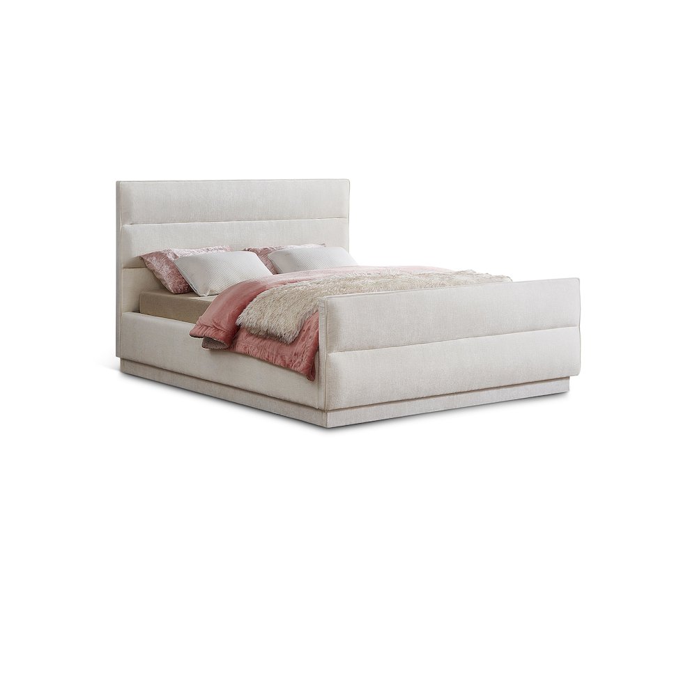 Paxton Cream Chenille Fabric Queen Bed. Picture 1
