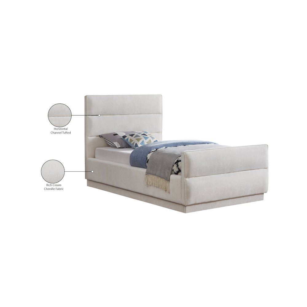 Paxton Cream Chenille Fabric Twin Bed. Picture 8