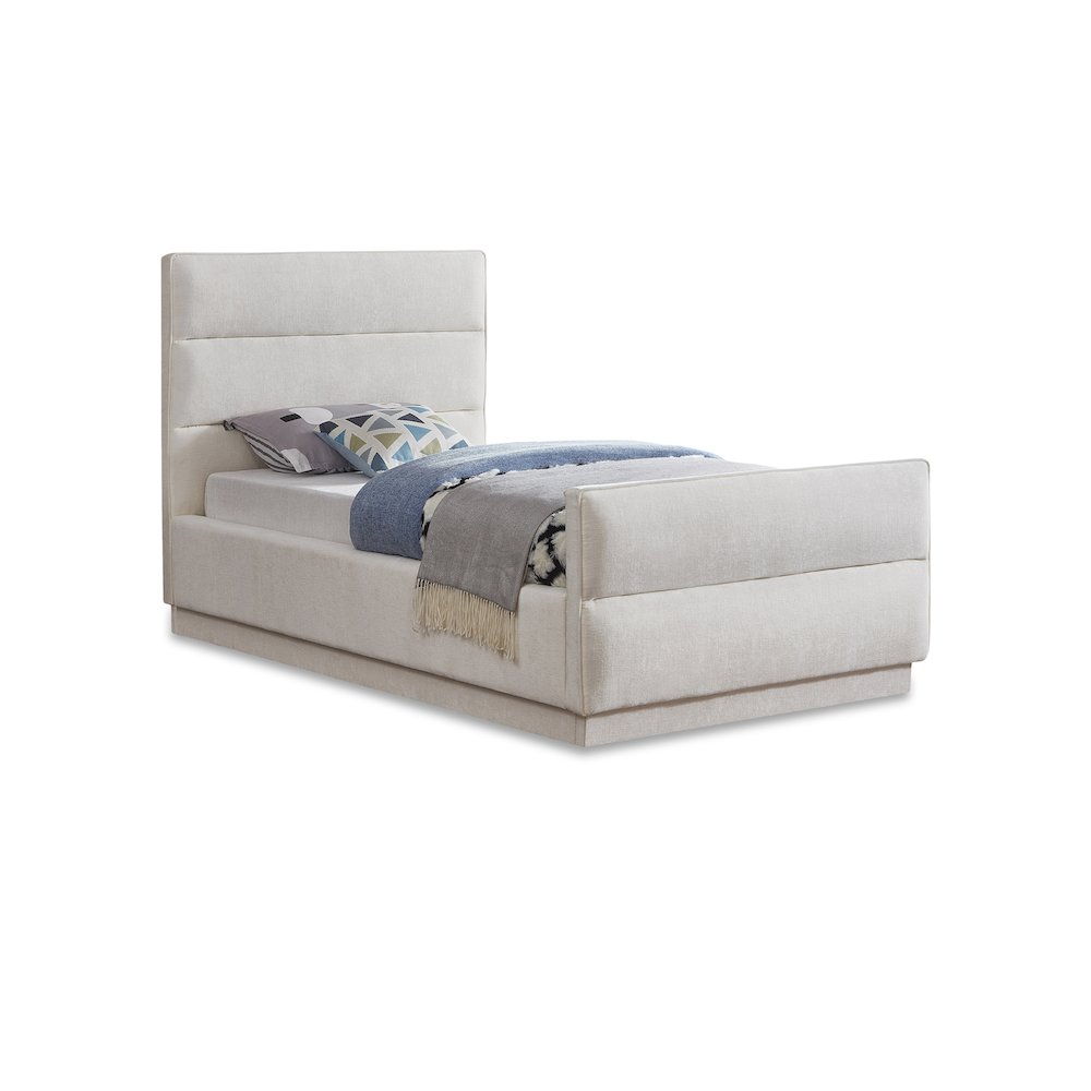 Paxton Cream Chenille Fabric Twin Bed. Picture 1