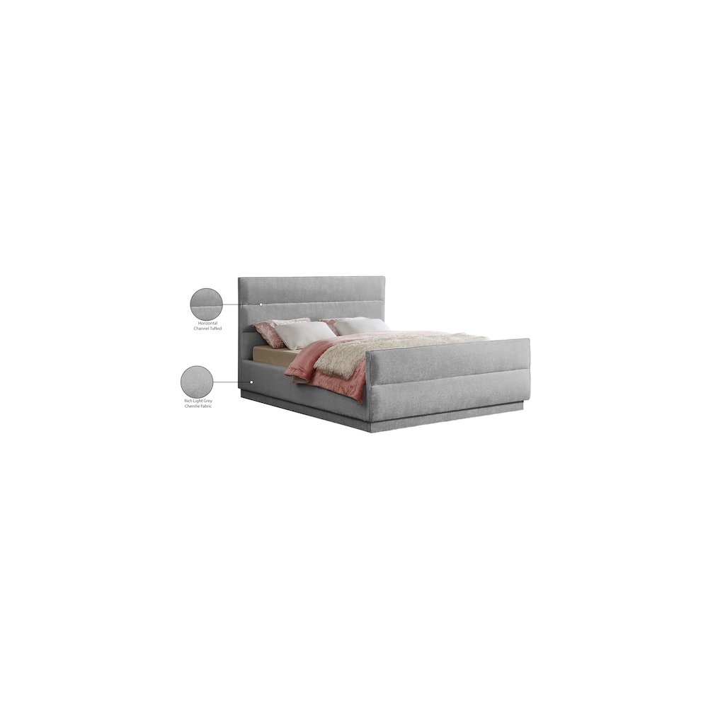Paxton Grey Chenille Fabric King Bed. Picture 8