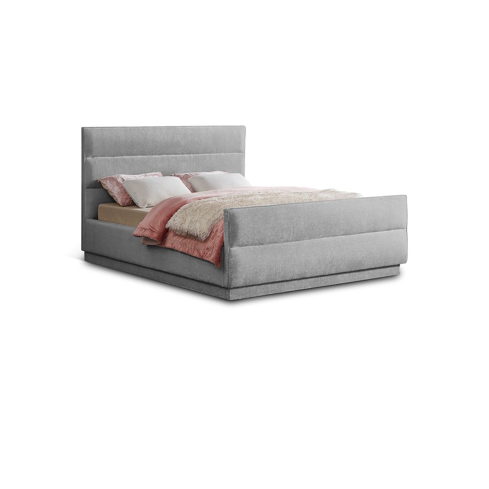 Paxton Grey Chenille Fabric Queen Bed. Picture 1