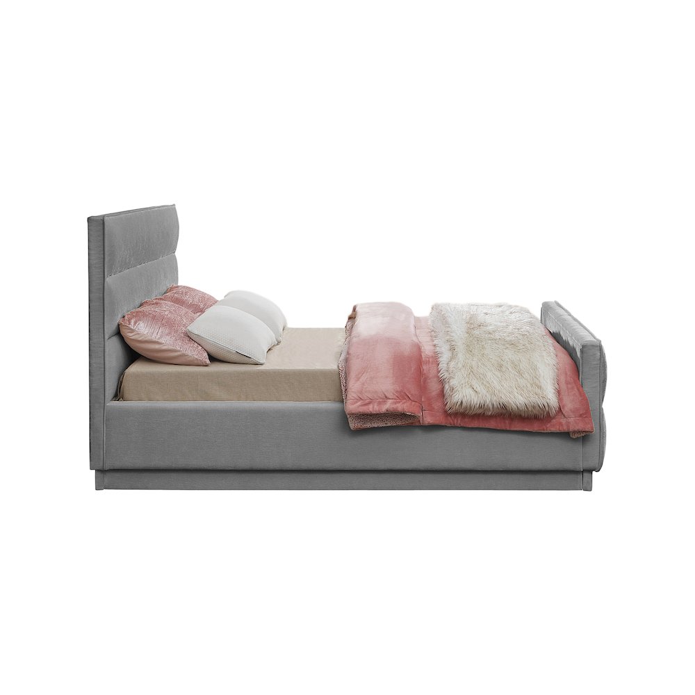 Paxton Grey Chenille Fabric Queen Bed. Picture 4