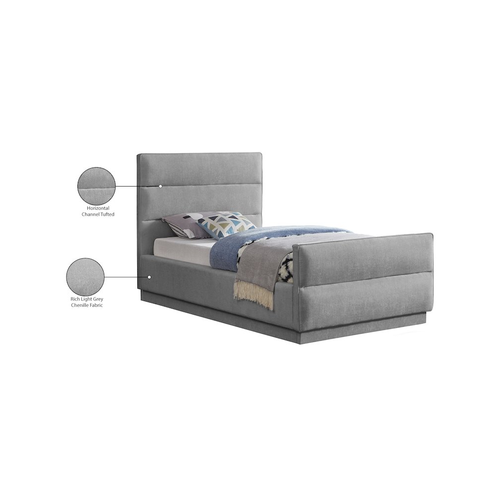 Paxton Grey Chenille Fabric Twin Bed. Picture 8