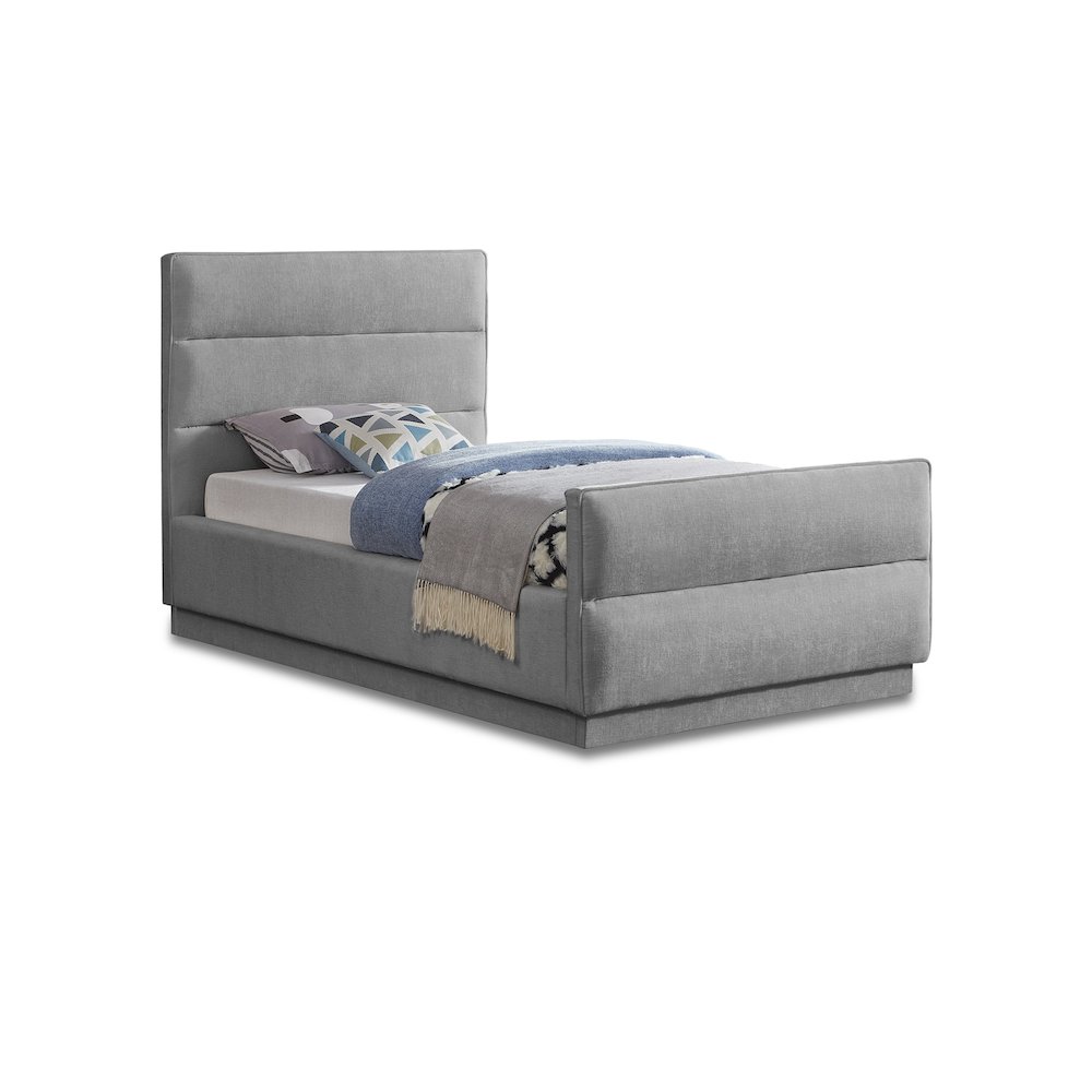 Paxton Grey Chenille Fabric Twin Bed. Picture 1