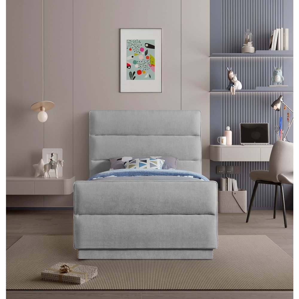 Paxton Grey Chenille Fabric Twin Bed. Picture 3