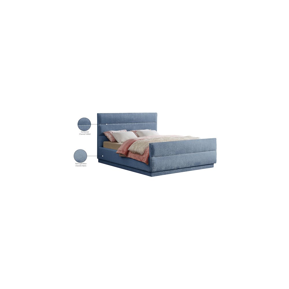 Paxton Light Blue Chenille Fabric King Bed. Picture 8