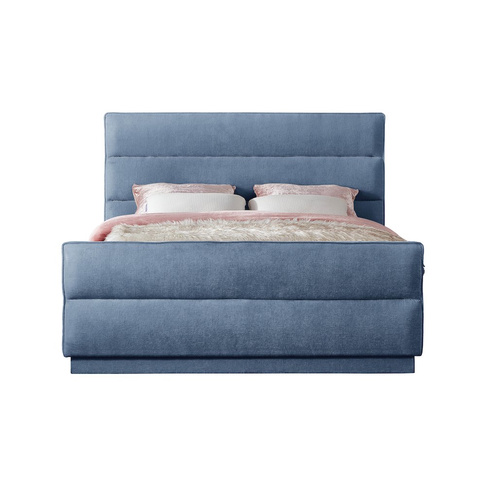 Paxton Light Blue Chenille Fabric King Bed. Picture 2