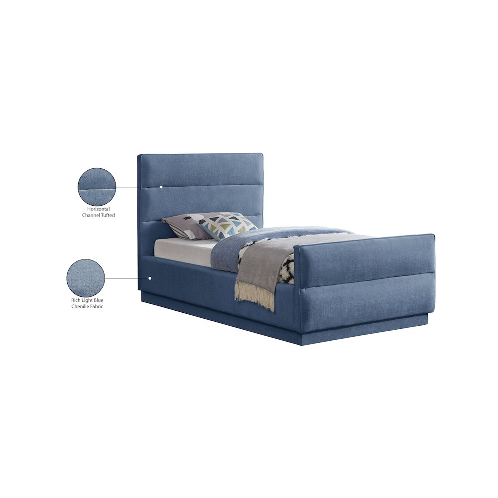 Paxton Light Blue Chenille Fabric Twin Bed. Picture 8
