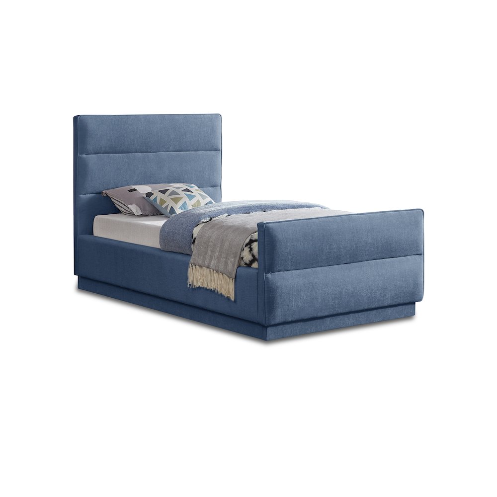 Paxton Light Blue Chenille Fabric Twin Bed. Picture 1