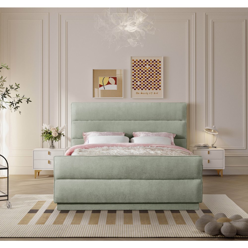Paxton Mint Chenille Fabric King Bed. Picture 3