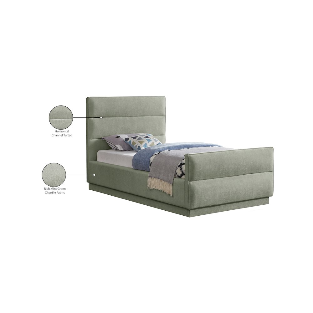 Paxton Mint Chenille Fabric Twin Bed. Picture 8