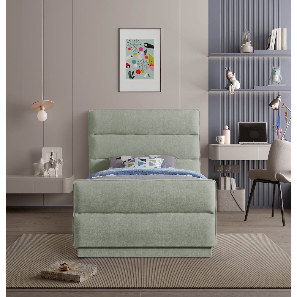 Paxton Mint Chenille Fabric Twin Bed. Picture 3