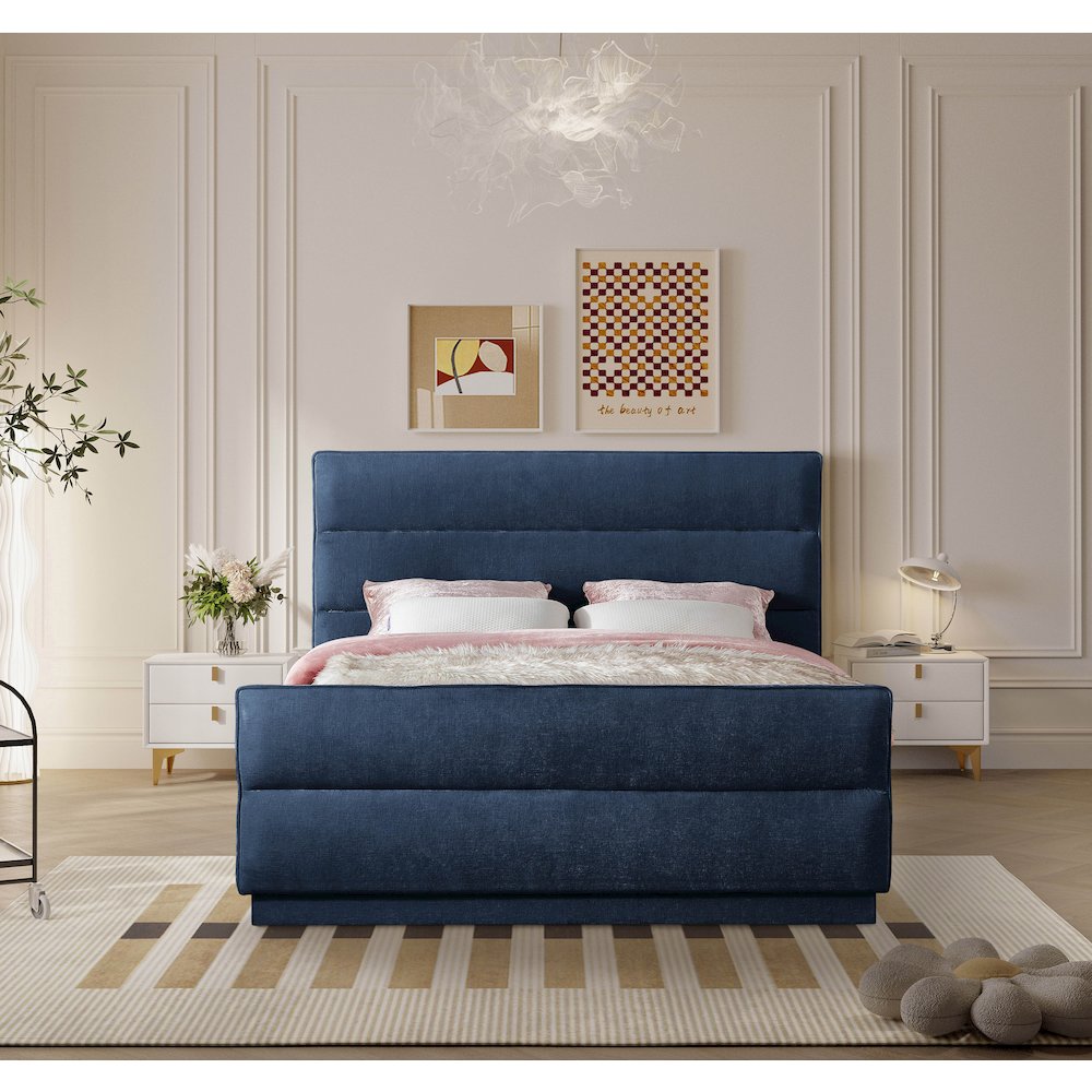 Paxton Navy Chenille Fabric King Bed. Picture 3