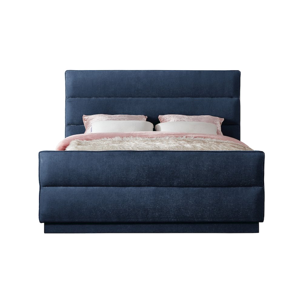 Paxton Navy Chenille Fabric Queen Bed. Picture 2