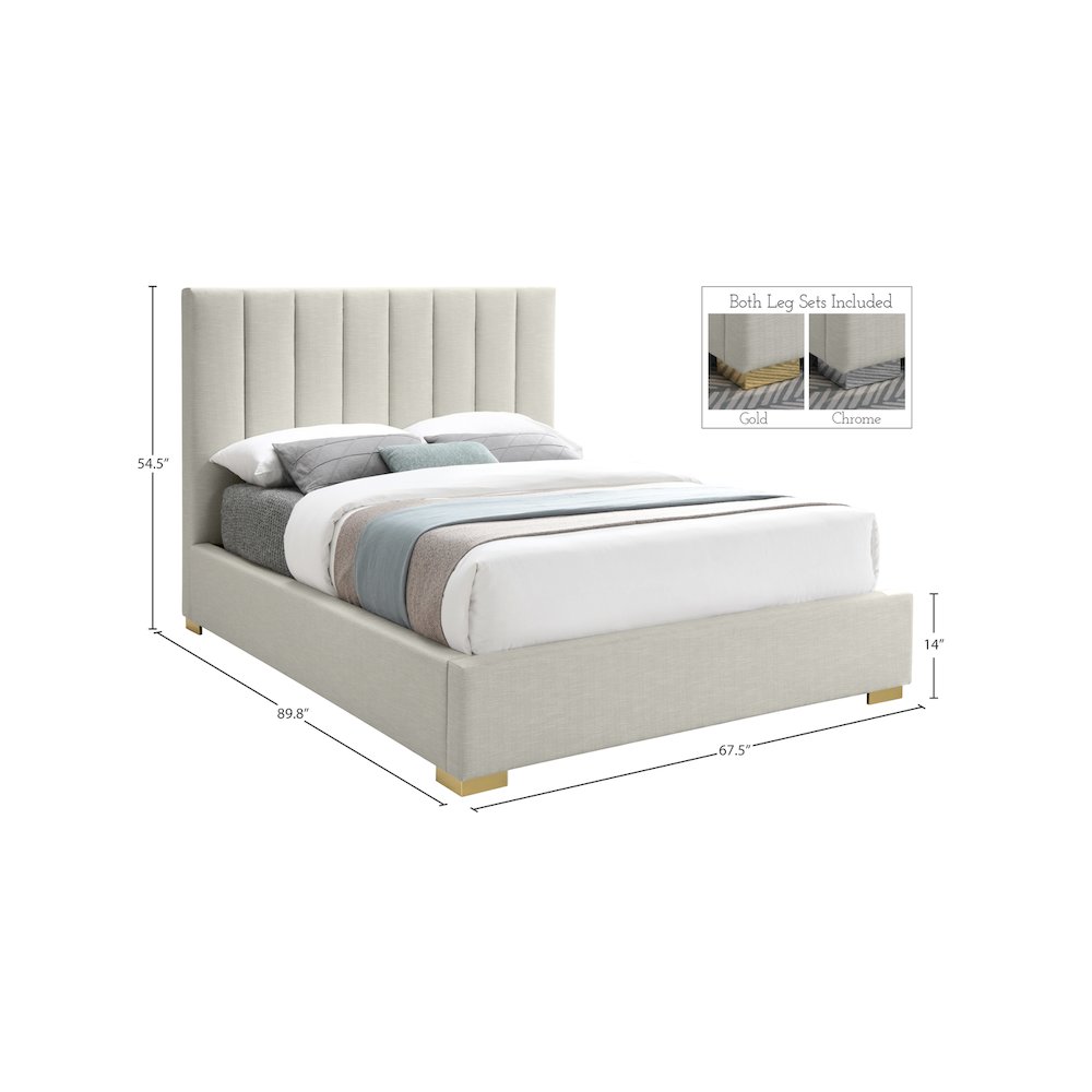 Pierce Beige Linen Textured Fabric Queen Bed. Picture 16