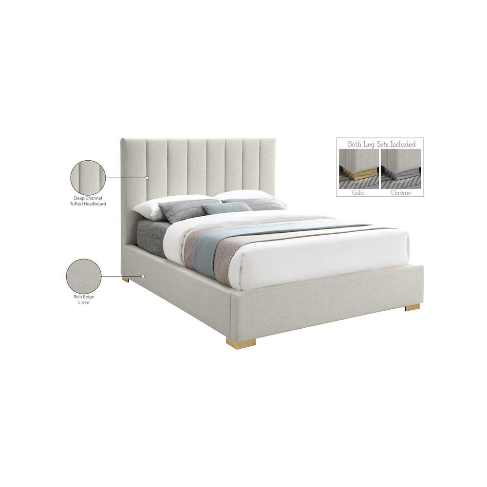 Pierce Beige Linen Textured Fabric Queen Bed. Picture 17