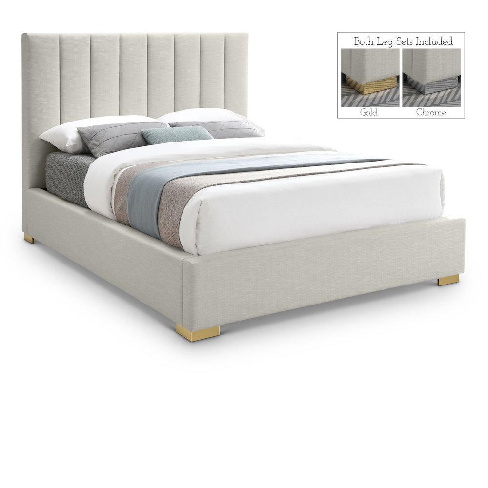 Pierce Beige Linen Textured Fabric Queen Bed. Picture 1
