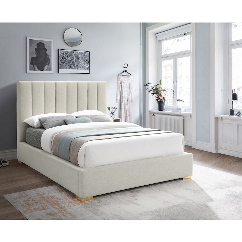 Pierce Beige Linen Textured Fabric Queen Bed. Picture 2
