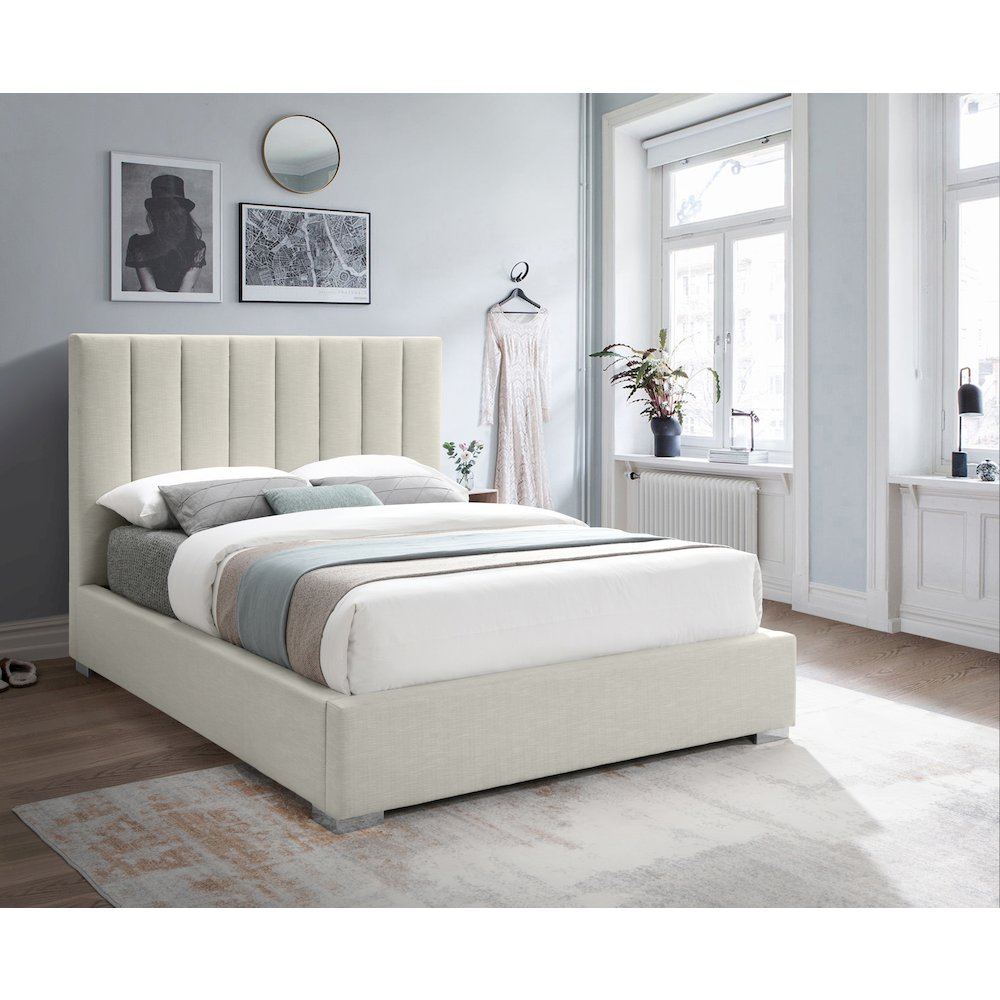 Pierce Beige Linen Textured Fabric Queen Bed. Picture 3