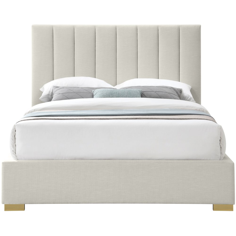 Pierce Beige Linen Textured Fabric Queen Bed. Picture 4