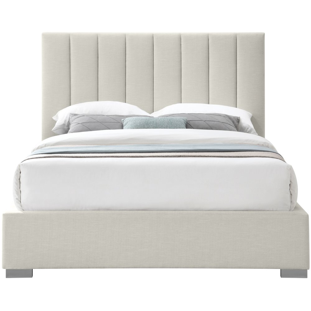Pierce Beige Linen Textured Fabric Queen Bed. Picture 5