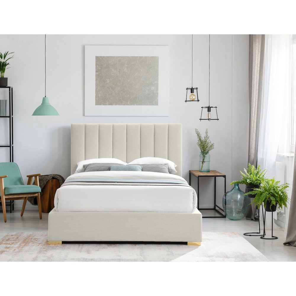 Pierce Beige Linen Textured Fabric Queen Bed. Picture 6