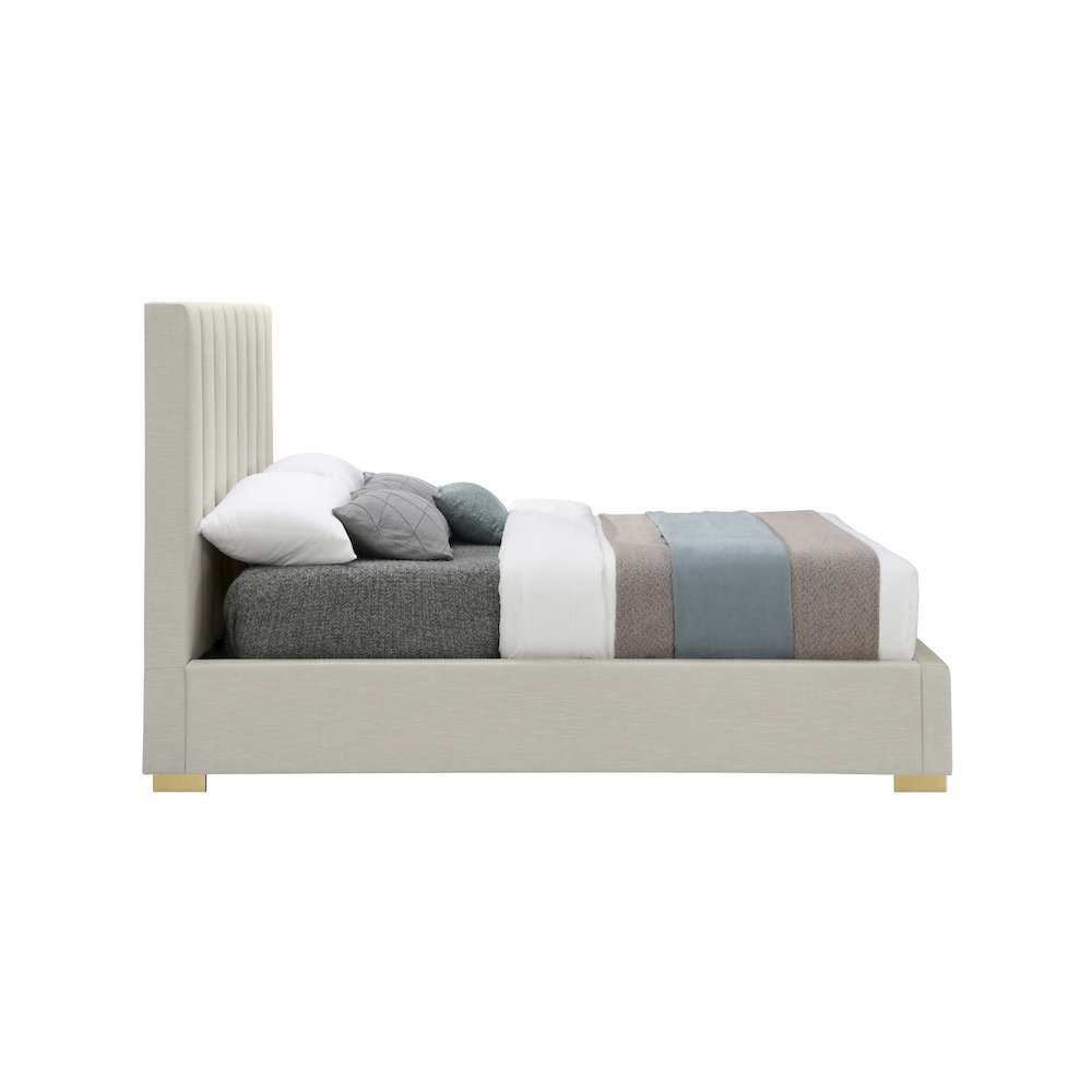 Pierce Beige Linen Textured Fabric Queen Bed. Picture 8