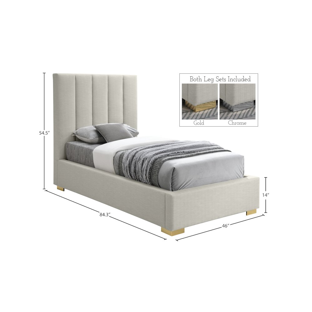 Pierce Beige Linen Textured Fabric Twin Bed. Picture 16