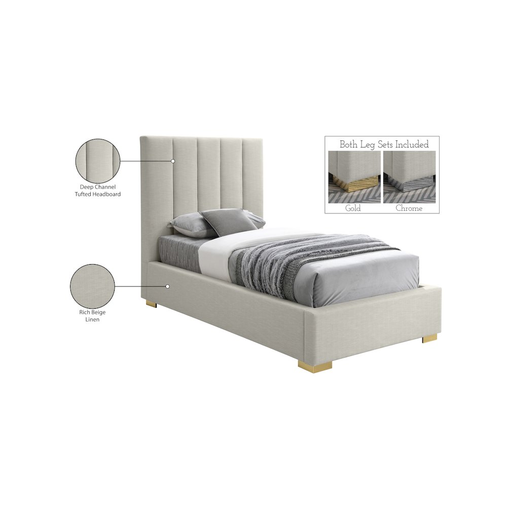 Pierce Beige Linen Textured Fabric Twin Bed. Picture 17