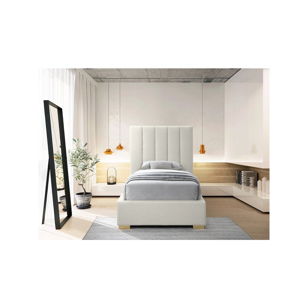 Pierce Beige Linen Textured Fabric Twin Bed. Picture 6