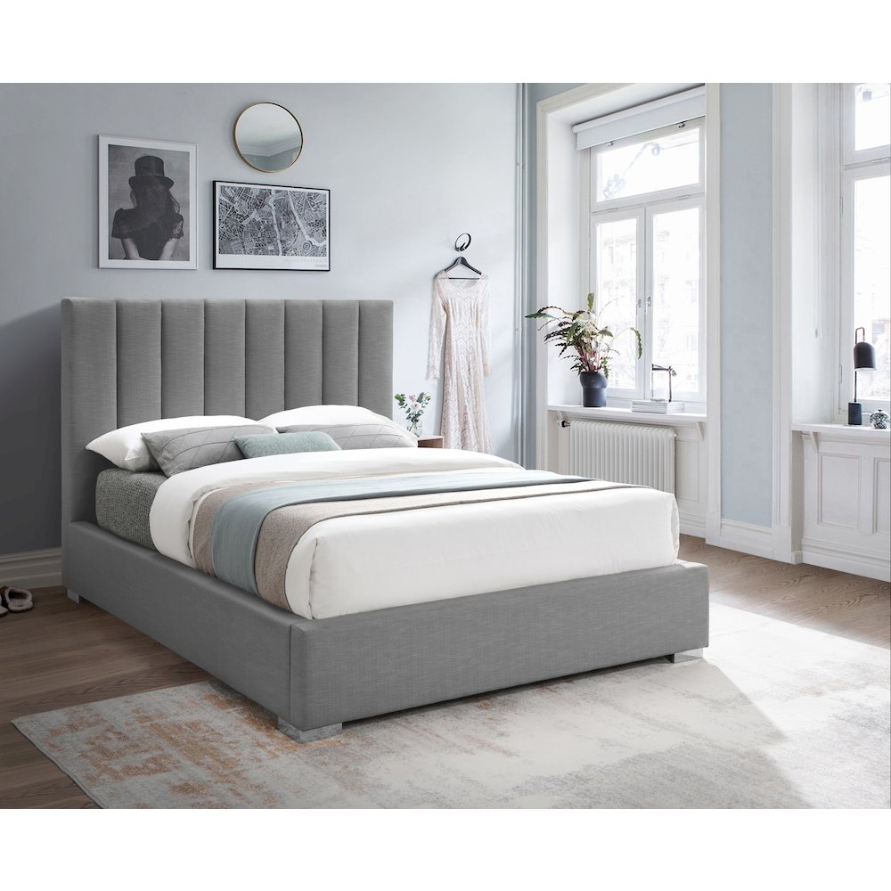 Pierce Grey Linen Textured Fabric Full Bed. Picture 3