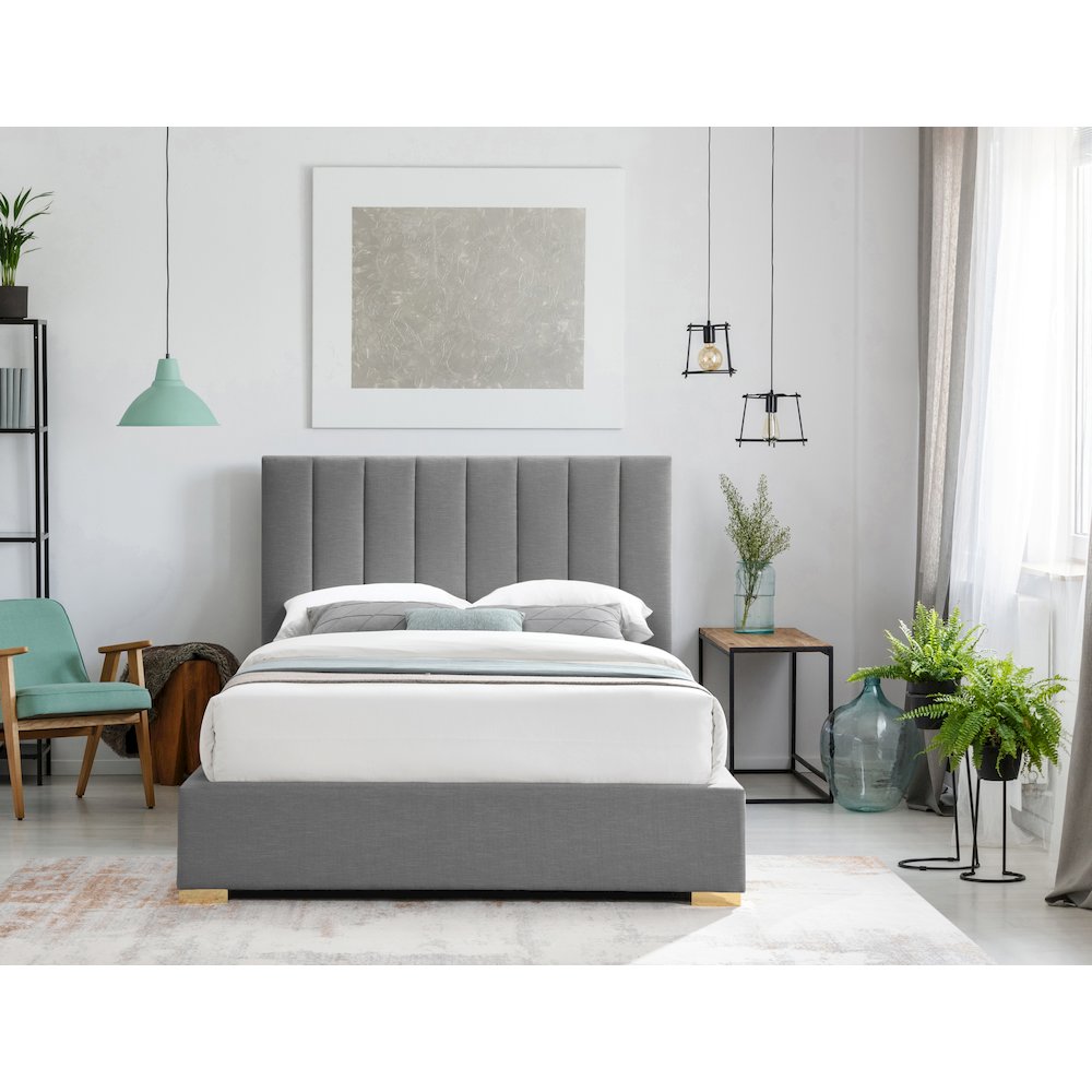 Pierce Grey Linen Textured Fabric Full Bed. Picture 6