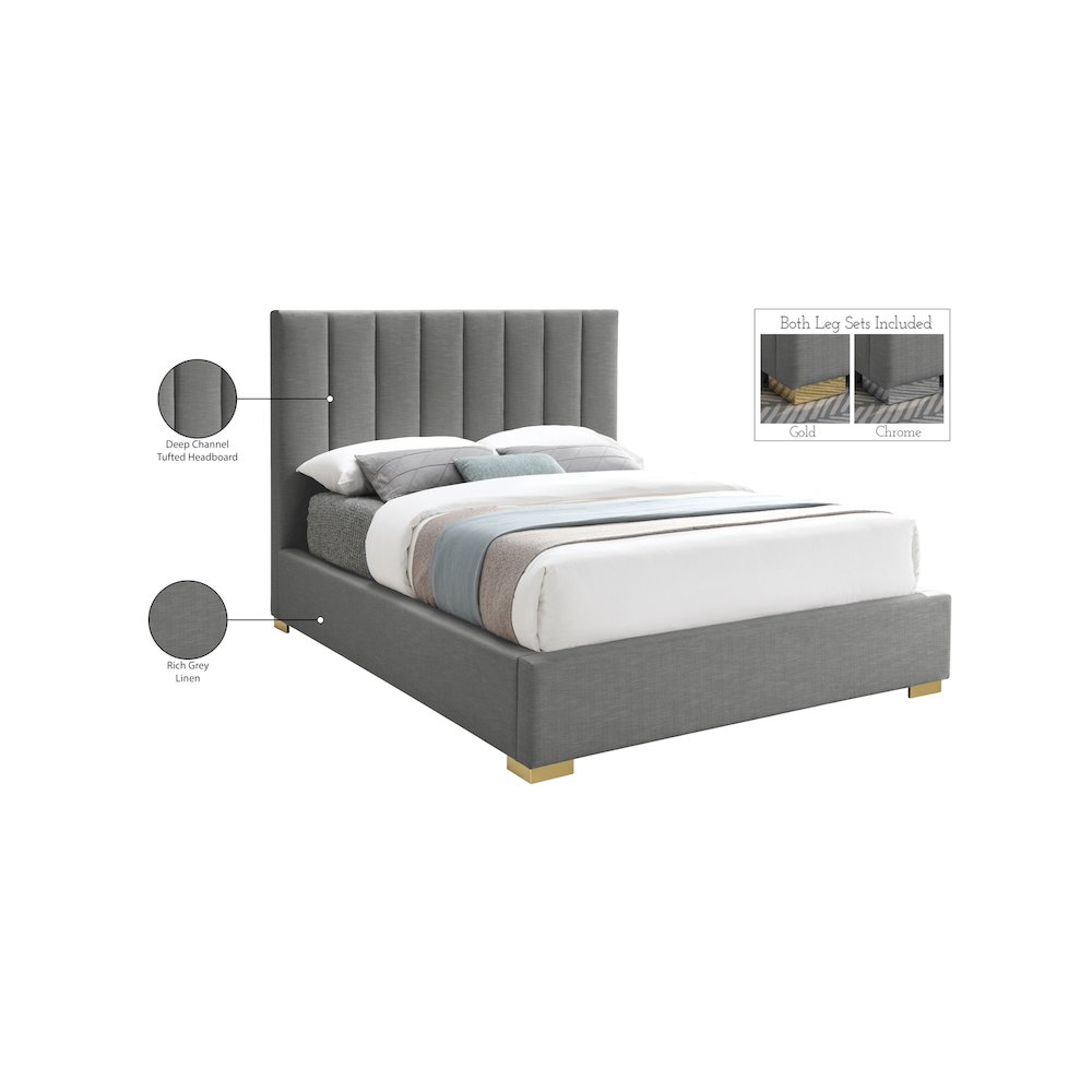 Pierce Grey Linen Textured Fabric King Bed. Picture 17