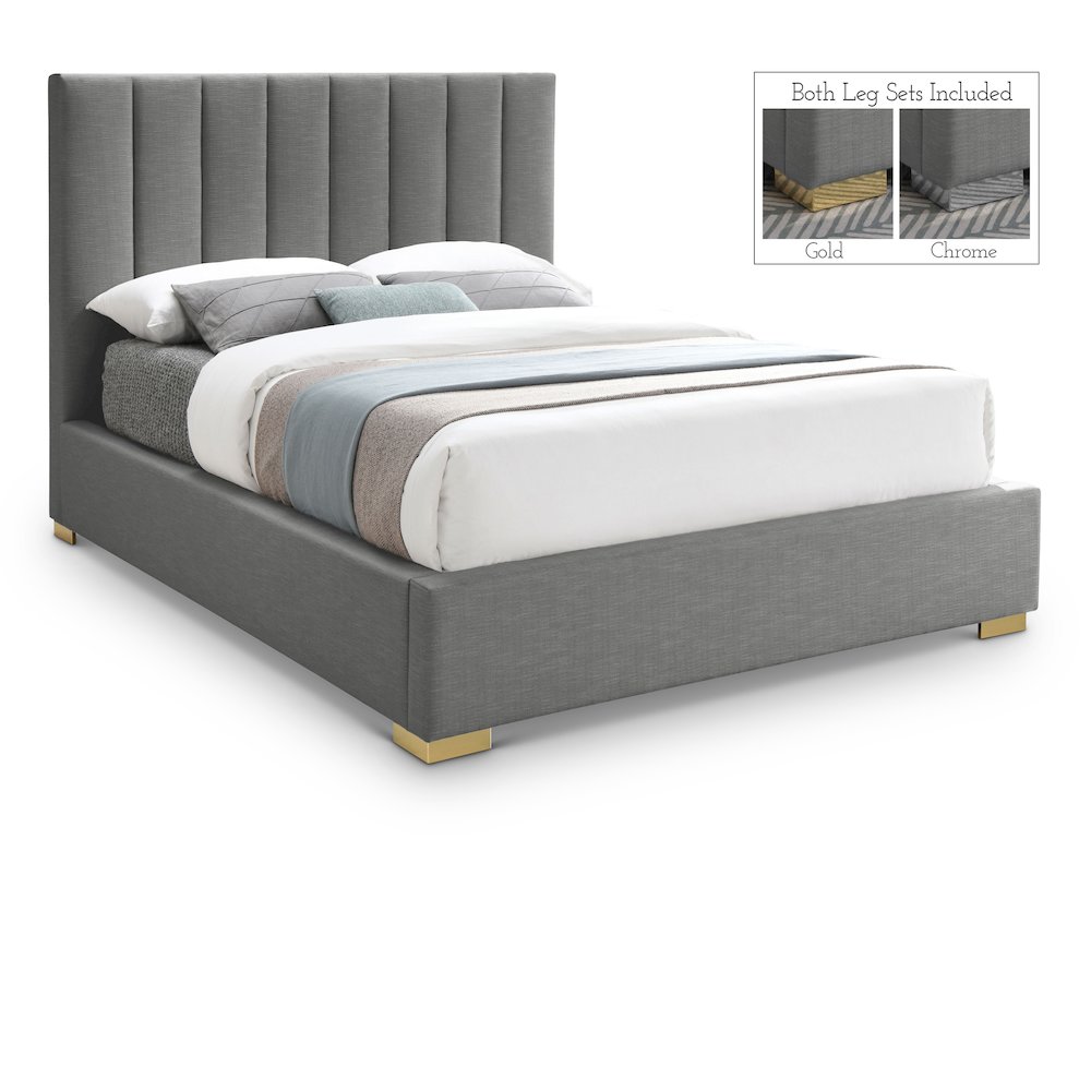Pierce Grey Linen Textured Fabric King Bed. Picture 1