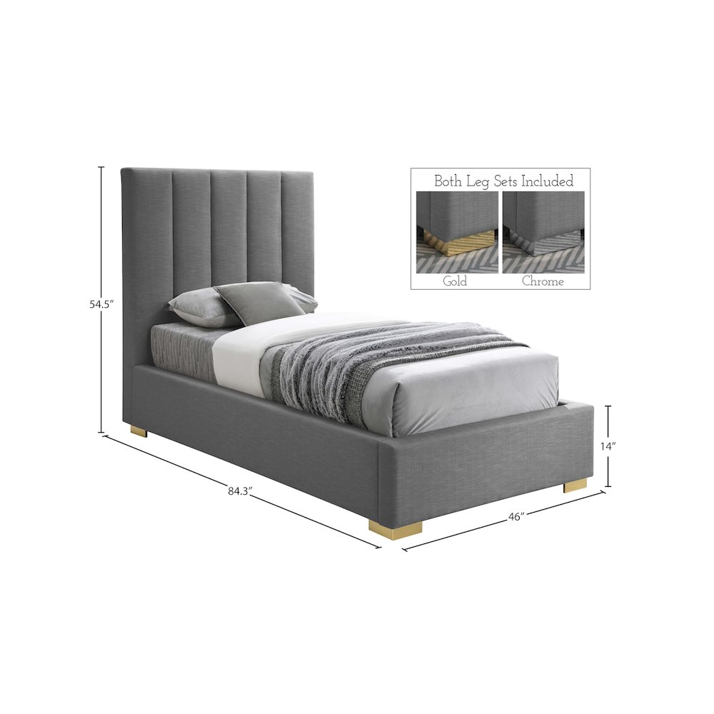 Pierce Grey Linen Textured Fabric Twin Bed. Picture 16