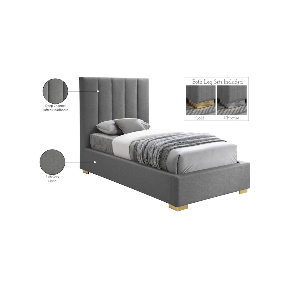 Pierce Grey Linen Textured Fabric Twin Bed. Picture 17